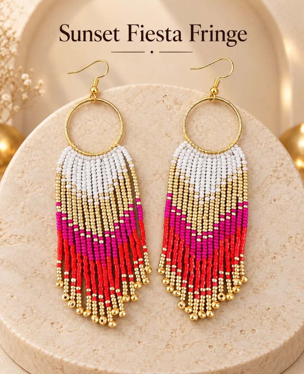Sunset Fiesta Fringe Beaded Earrings( New Handmade)